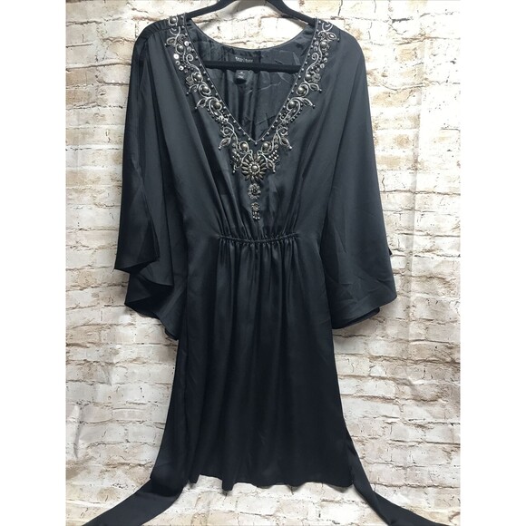White House Black Market Tops - White House Black Market Blouse Size M Embellished Cold Shoulder Black Kaftan